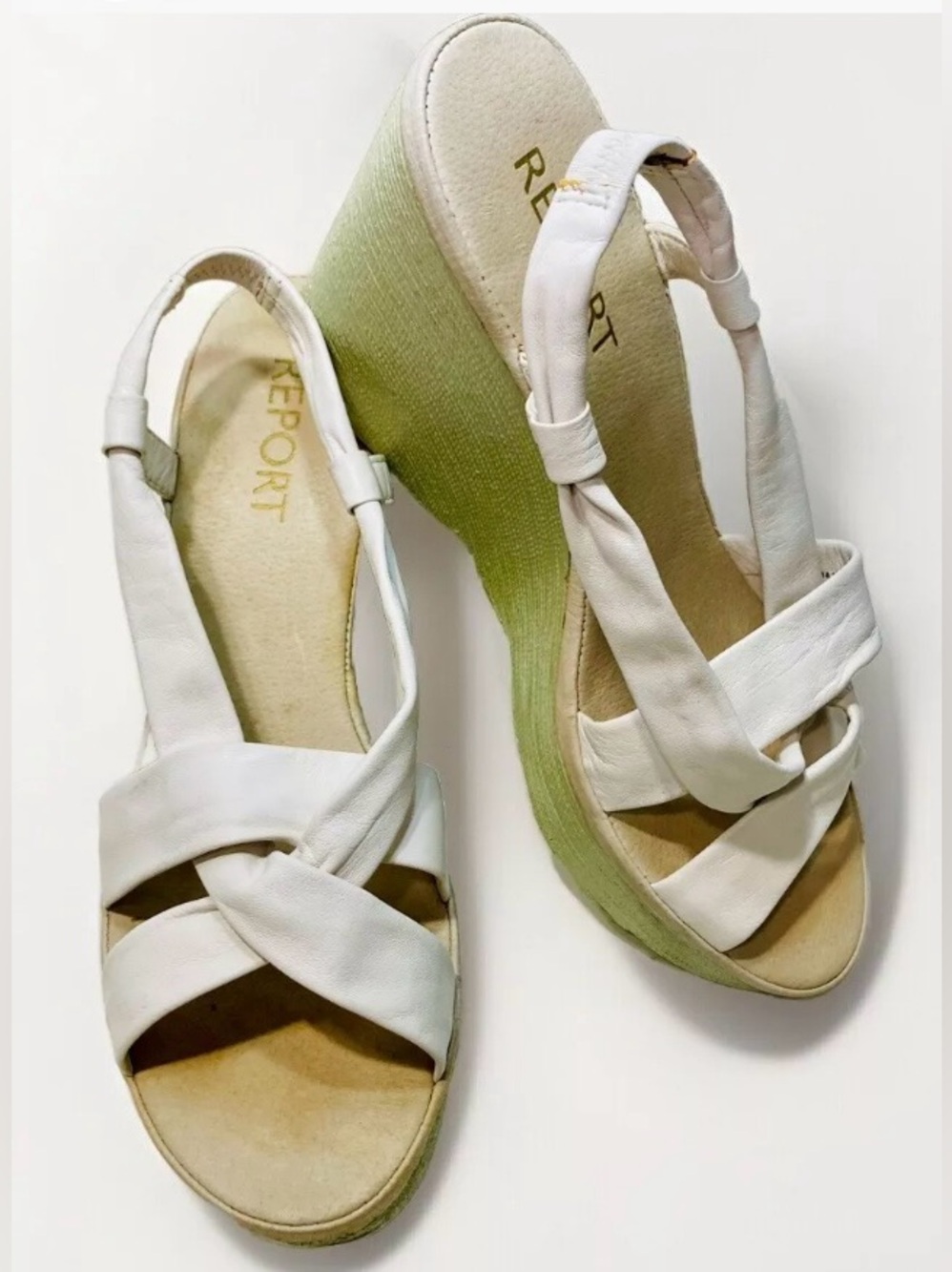 Report Platform Makayla White Leather Sandals W Sz 10